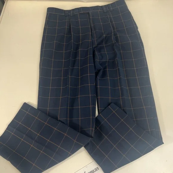Steven‎ Land Suit 3 Piece 44L 36x30 Blue Henry Windowpane Plaid Dressy
